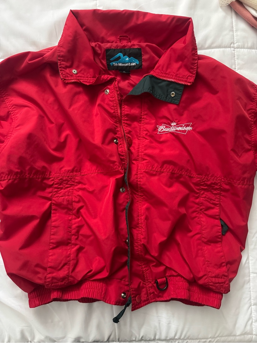 The Mountain Red Windbreaker Jacket with Black Trim - Budweiser Script